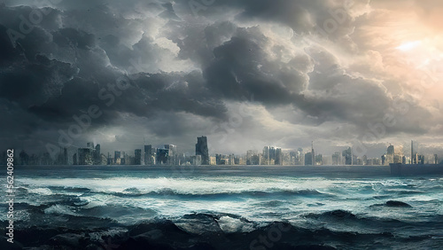 Fotografia storm over the oceanside city
