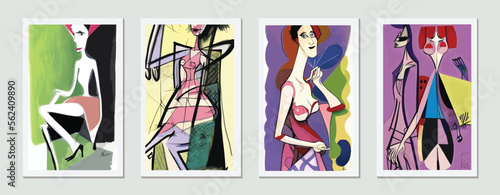 Modern Beauty: Abstract Portrait of a Fashionable Woman in a Contemporary Vector Illustration Design with a Cubist Twist
