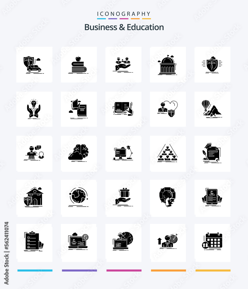 Creative Business And Education 25 Glyph Solid Black icon pack  Such As education. library. books. hand. family