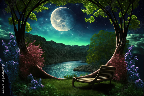 Tablou pe pânză a fairytale inspired place to watch the moon and enjoy the peace, generative ai