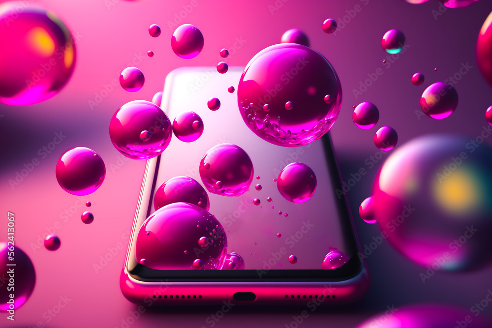 Floating Phone Background Mobile phone background with floating magenta spheres, cell phone ...