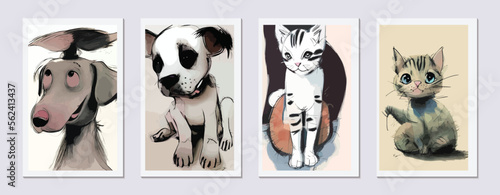 A Collection of Cute and Funny Animal Illustrations cat and Dog Wall Art Decoration