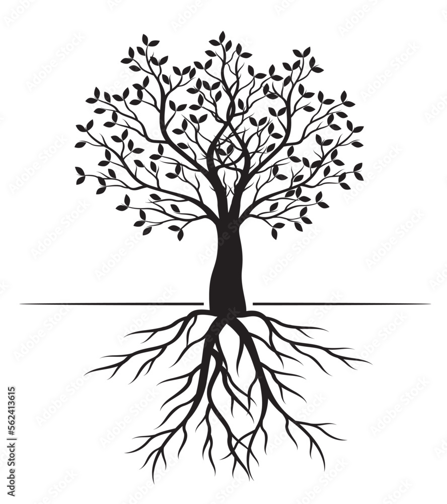 Fototapeta premium Shape of Spring Tree with Leaves. Vector outline Illustration. Plant in Garden.