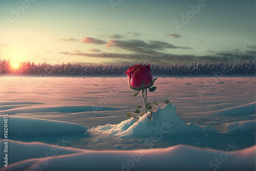 a beautiful wonderful rose blooming in winter through the snow, generative ai technology © Sternfahrer