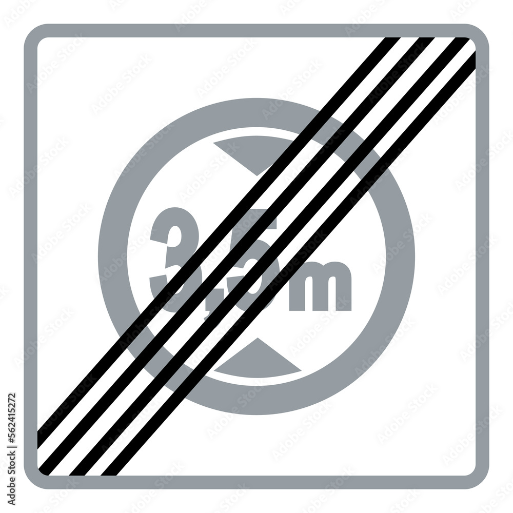 Traffic signs. Road signs. Instruction road signs. End of scope of a sign. Height limit. Stock