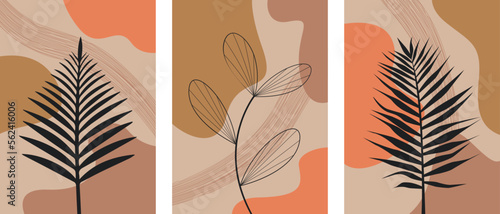 Minimal botanical hand drawing design for logo and wedding invitation. Floral line art. Flower and leaves on watercolour background design collection for bouquets decoration, invite, packaging design