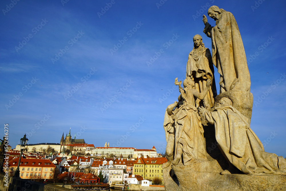 Beautiful view of Old Town in Prague from Charles Bridge