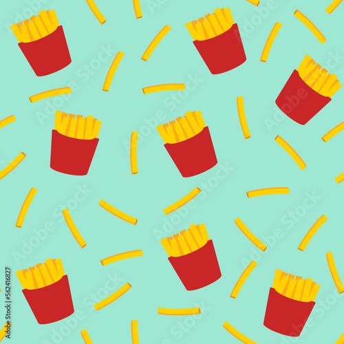 Seamless pattern of french fries blue background
