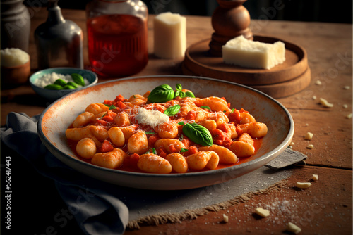 Traditional italian gnocchi with tomato sauce photo