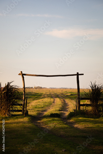 Arco de entrada con guarda ganado en el campo