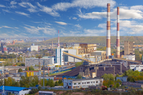 View on Thermal power plant or Krasnoyarsk TEP-2 in Krasnoyarsk, Russia. one of the largest TPP Siberia. Object that have a strong negative impact on the environment