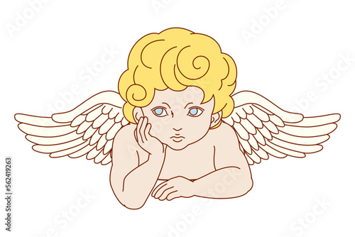 Cupid with one hand resting under their chin - Include fill