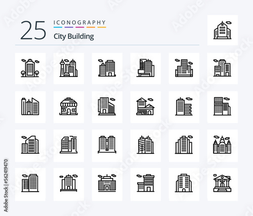 City Building 25 Line icon pack including shop. building. building. office. building photo