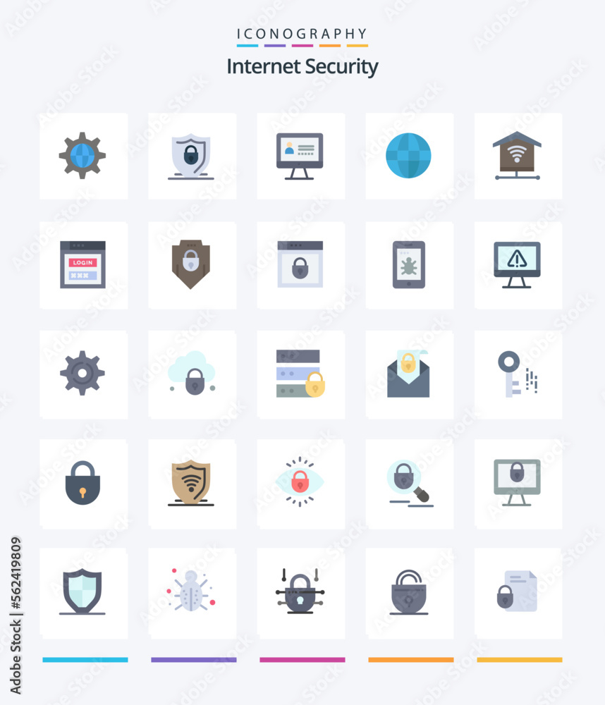 Creative Internet Security 25 Flat icon pack  Such As signal. security. computer. security. globe