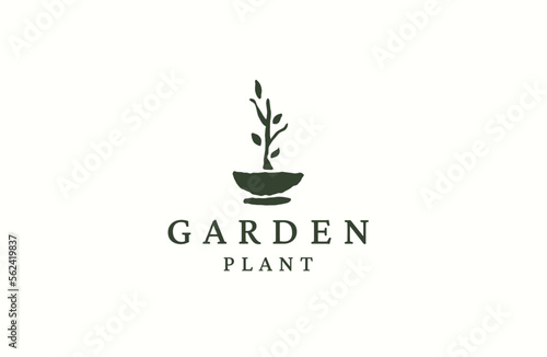 Nature plant pot logo icon design template flat vector