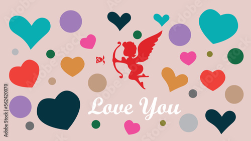 Valentine's day concept banner with couples, gift box, flowers and a lot of hearts.