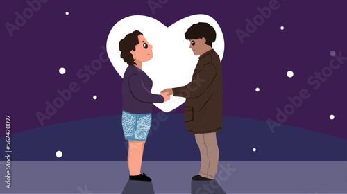 Valentine's day concept banner with couples, gift box, flowers and a lot of hearts.