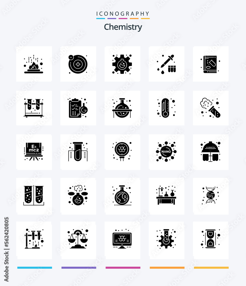Creative Chemistry 25 Glyph Solid Black icon pack  Such As chemistry. book. experiment. drop. chemistry