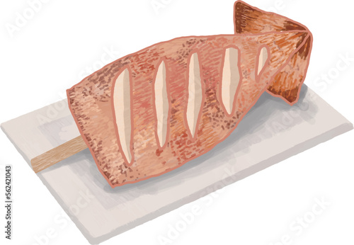 焼きイカとトレー_横