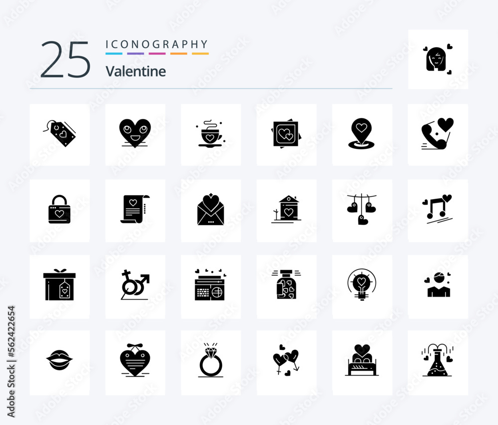 Valentine 25 Solid Glyph icon pack including love. valentines. love. valentine. face