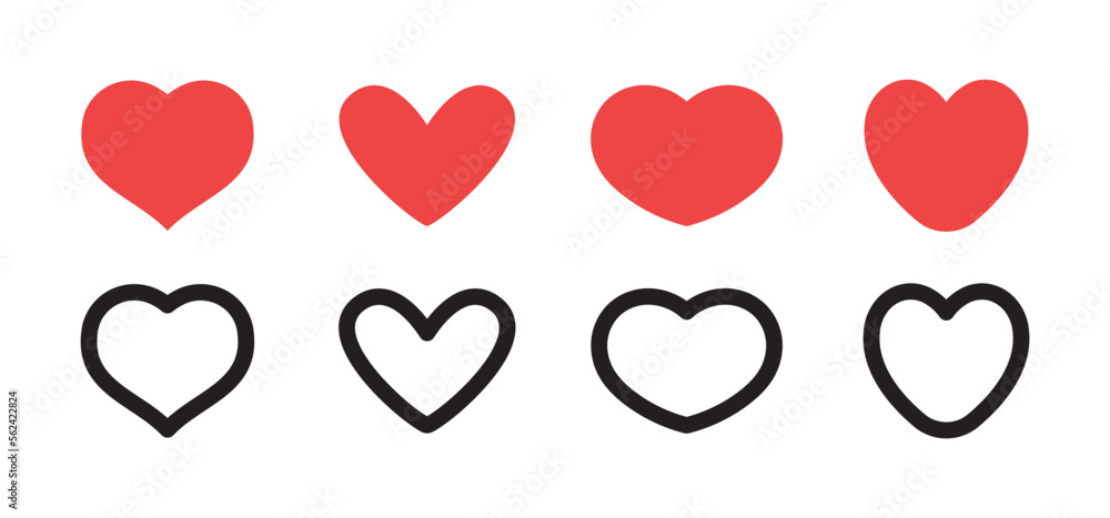 Hearts icon collection. Set of hearts. Linear and flat design, valentine's day love symbol. Hearts icon collection. Set of hearts. Linear and flat design, valentine's day love symbol.