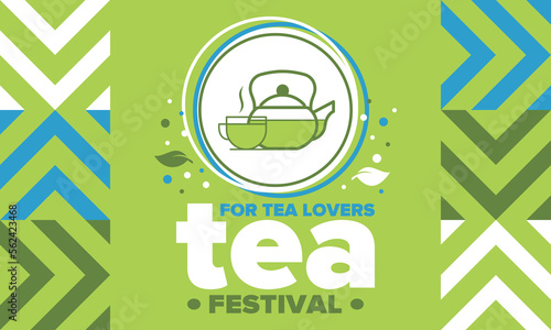 Tea Festival. For tea lovers. Event for professionals in the tea industry. Tea ceremony. Delicious leaf tea. Cafes and restaurants. Trainings for baristas from staff schools. Creative Illustration