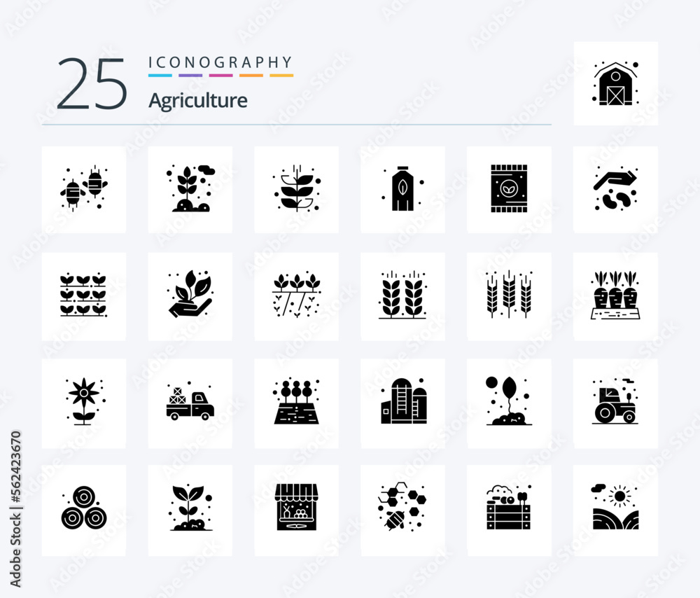 Agriculture 25 Solid Glyph icon pack including agriculture. plant. wheat. bottle. harvest