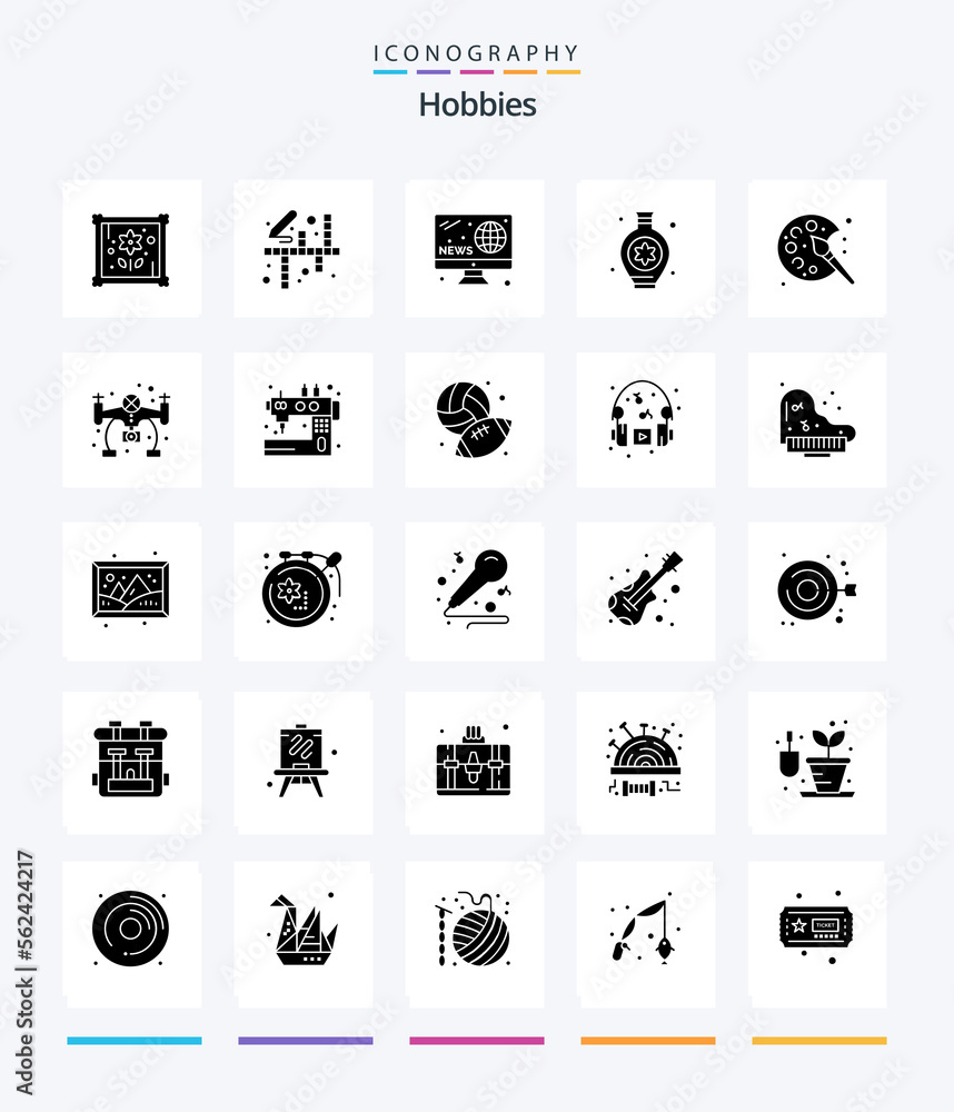 Creative Hobbies 25 Glyph Solid Black icon pack  Such As hobby. paint. hobby. color. hobbies