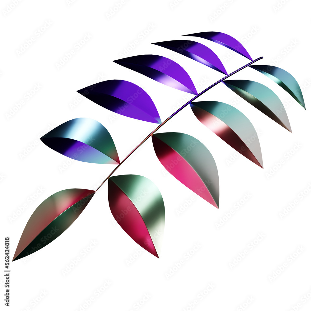 3d render leaf holographic modern design. 3d render leaf holographic modern design.