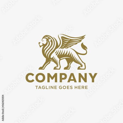 Lion with wings logo design template