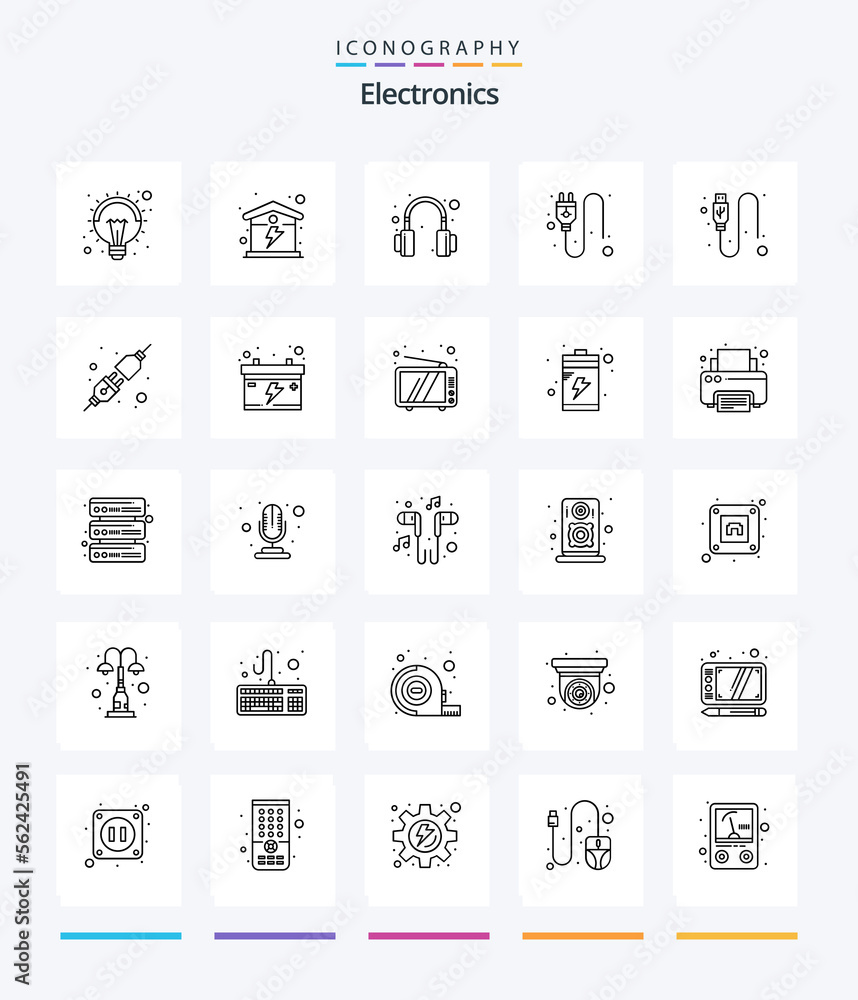 Creative Electronics 25 OutLine icon pack  Such As wire. data. headphone. cable. plug