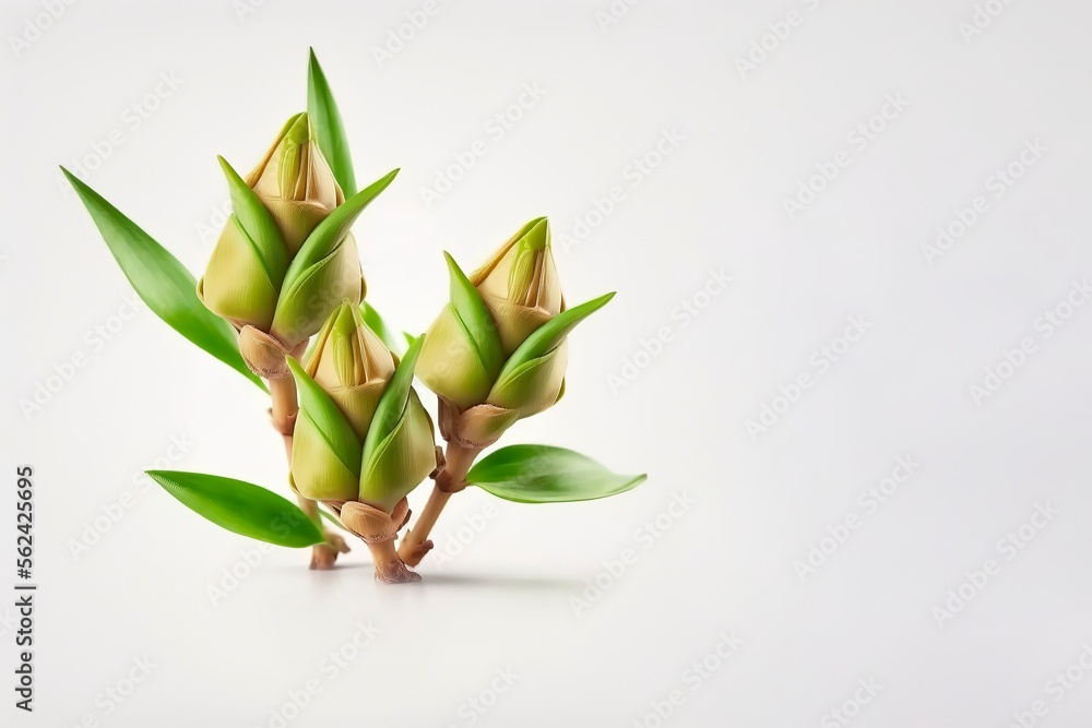 Bamboo shoot with leaf isolated on white background. fresh bamboo shoots. generative ai Bamboo shoot with leaf isolated on white background. fresh bamboo shoots. generative ai