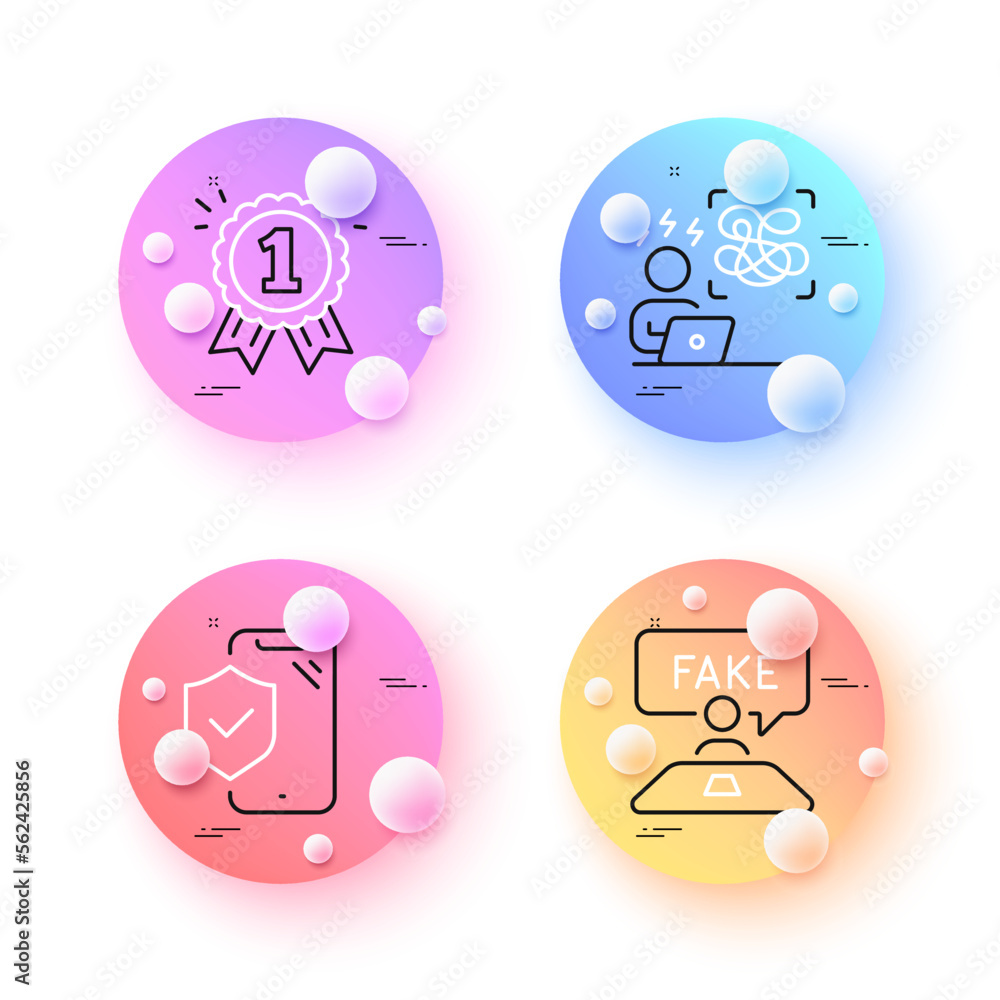 Difficult stress, Phone insurance and Reward minimal line icons. 3d spheres or balls buttons. Fake review icons. For web, application, printing. Work pressure, Full coverage, First place. Vector Difficult stress, Phone insurance and Reward minimal line icons. 3d spheres or balls buttons. Fake review icons. For web, application, printing. Work pressure, Full coverage, First place. Vector