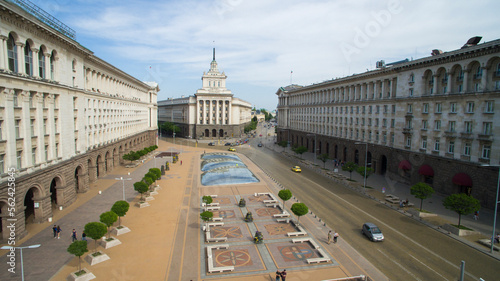 Obraz na plátně Drone photo of Sofia city center with the building of the Parliament, the Centra