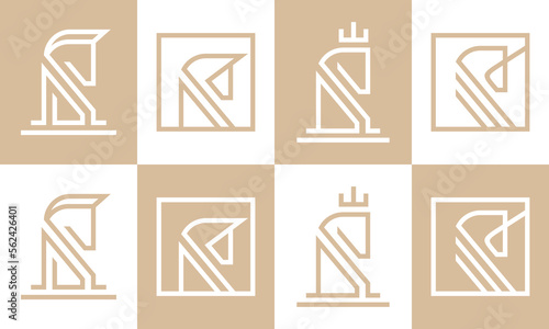 elegant king horse with linear style logo design. set of horse heads symbol vector illustration.