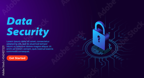 Cyber security and data protection tech background with 3D isometric padlock