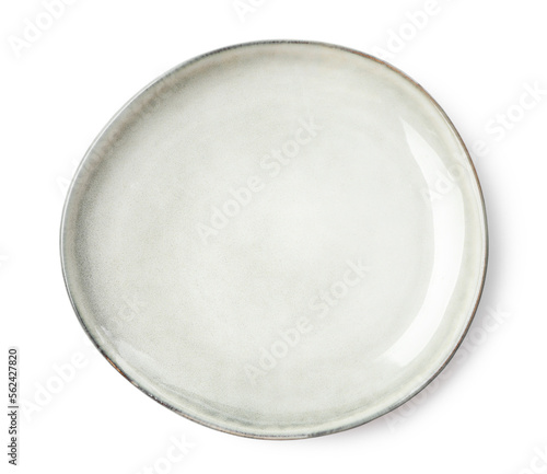 Beautiful empty ceramic plate isolated on white, top view