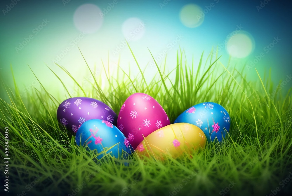 Easter eggs in the grass. Generated by AI Easter eggs in the grass. Generated by AI