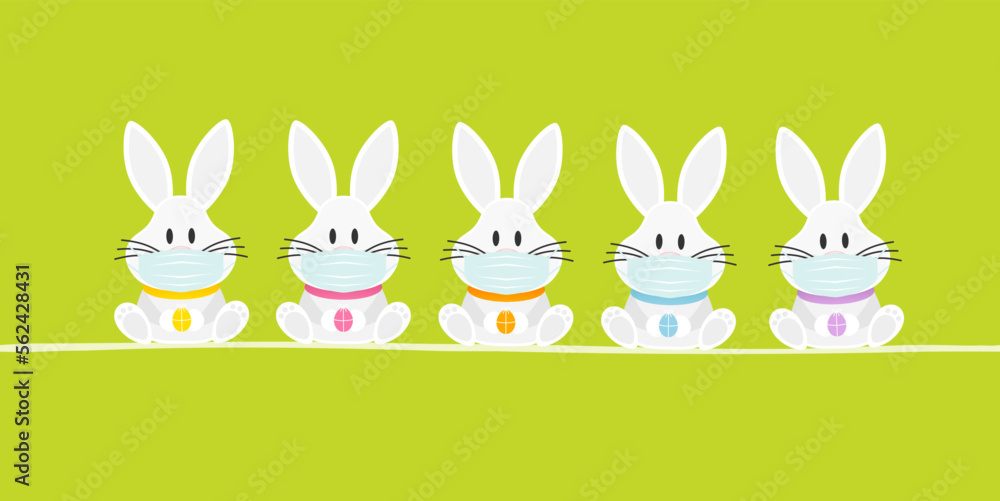 5 Weiße Osterhasen Maske Banner Grün 5 Weiße Osterhasen Maske Banner Grün