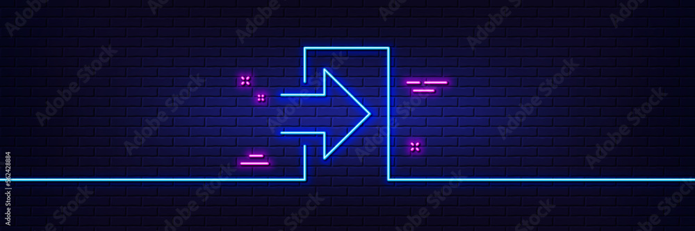 Neon light glow effect. Login arrow line icon. Sign in symbol. Navigation pointer. 3d line neon glow icon. Brick wall banner. Login outline. Vector Neon light glow effect. Login arrow line icon. Sign in symbol. Navigation pointer. 3d line neon glow icon. Brick wall banner. Login outline. Vector