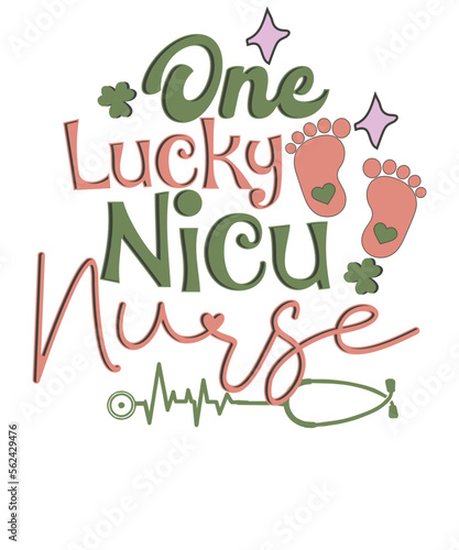 One Lucky Nicu Nurse Retro St. Patrick's Day Irish T Shirt Design