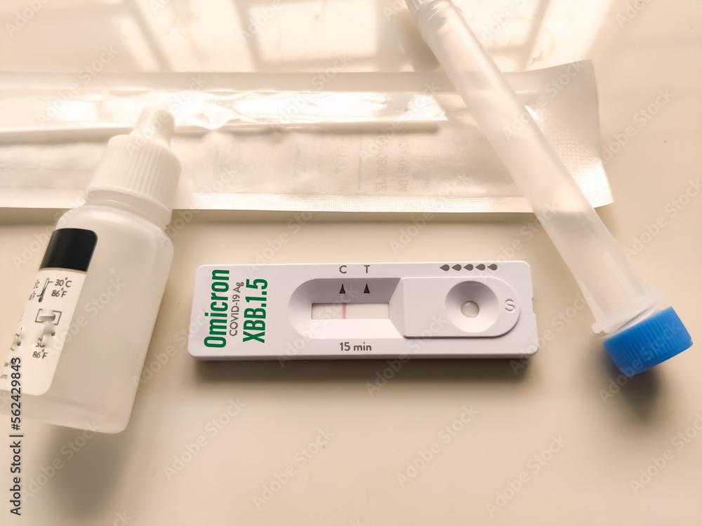 SARS‑CoV‑2 antigen test kit for Kraken XBB.1.5 variant. Closeup
