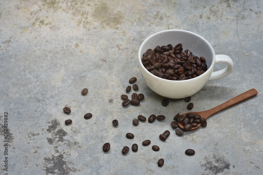 White coffee cup and coffee beans White coffee cup and coffee beans