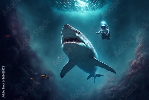 Shark swims in space. AI generation © Ирина Шемшура