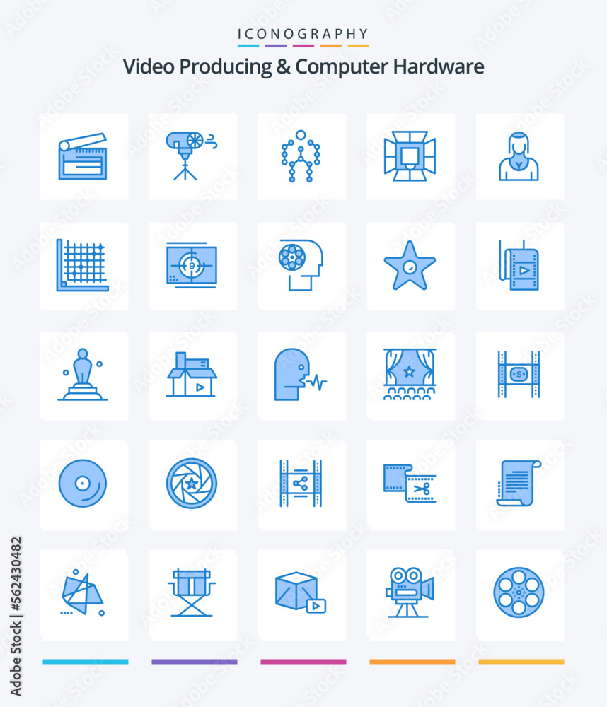 Creative Video Producing And Computer Hardware 25 Blue icon pack  Such As professional. light. special. illumination. human