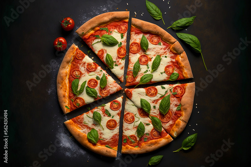 tasty italian pizza with mozzarella cheese, tomato, on a stone background, generative ai