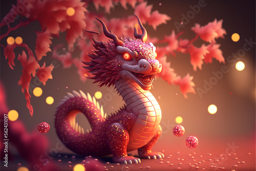 Dragon for Chinese Lunar New Year Festival Celebration Generative AI © Grafigator