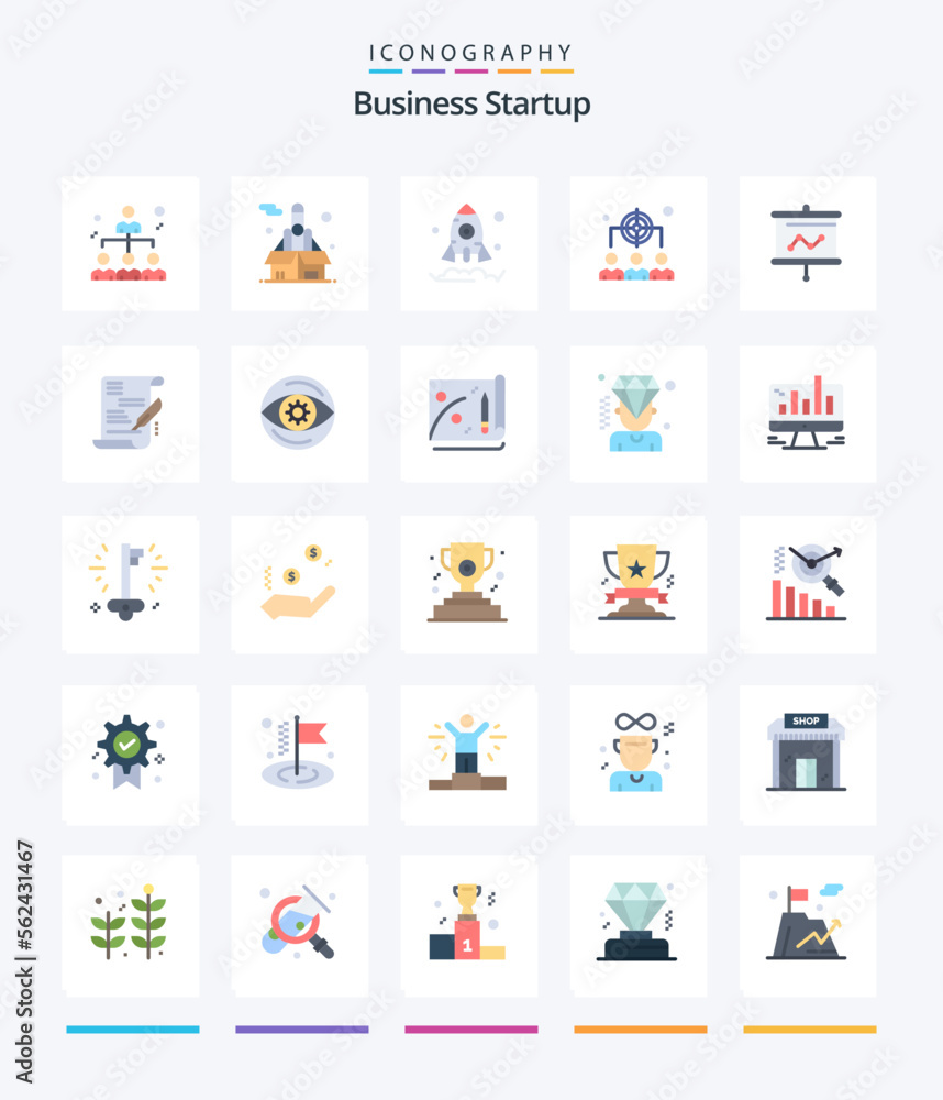Creative Business Startup 25 Flat icon pack  Such As presentation. board. business. management. human