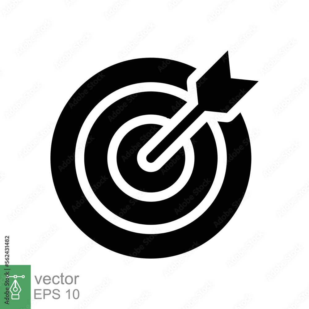 Target icon. Simple solid style. Focus accuracy dart, arrow dartboard hit, goal, objective, opportunity, business concept. Flat, glyph vector illustration isolated on white background. EPS 10. Target icon. Simple solid style. Focus accuracy dart, arrow dartboard hit, goal, objective, opportunity, business concept. Flat, glyph vector illustration isolated on white background. EPS 10.