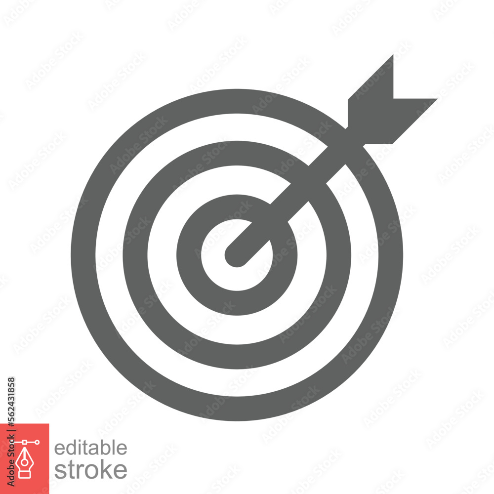 Target icon. Simple outline style. Focus accuracy dart, arrow dartboard hit, goal, objective, opportunity, business concept. Line symbol. Vector illustration isolated. Editable stroke EPS 10. Target icon. Simple outline style. Focus accuracy dart, arrow dartboard hit, goal, objective, opportunity, business concept. Line symbol. Vector illustration isolated. Editable stroke EPS 10.